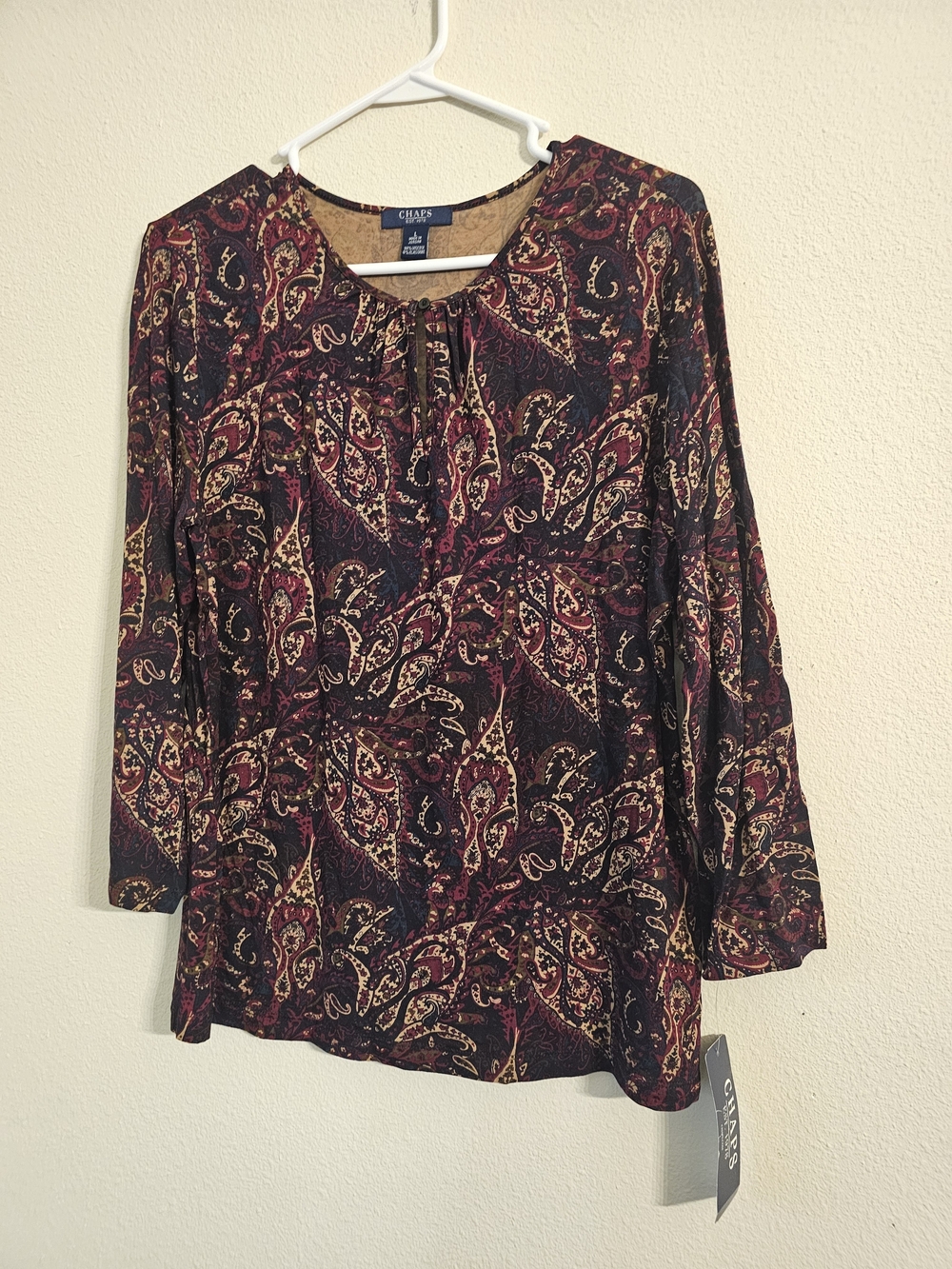 Chaps Women's Paisley Tie-Neck Blouse - Burgundy/Gold